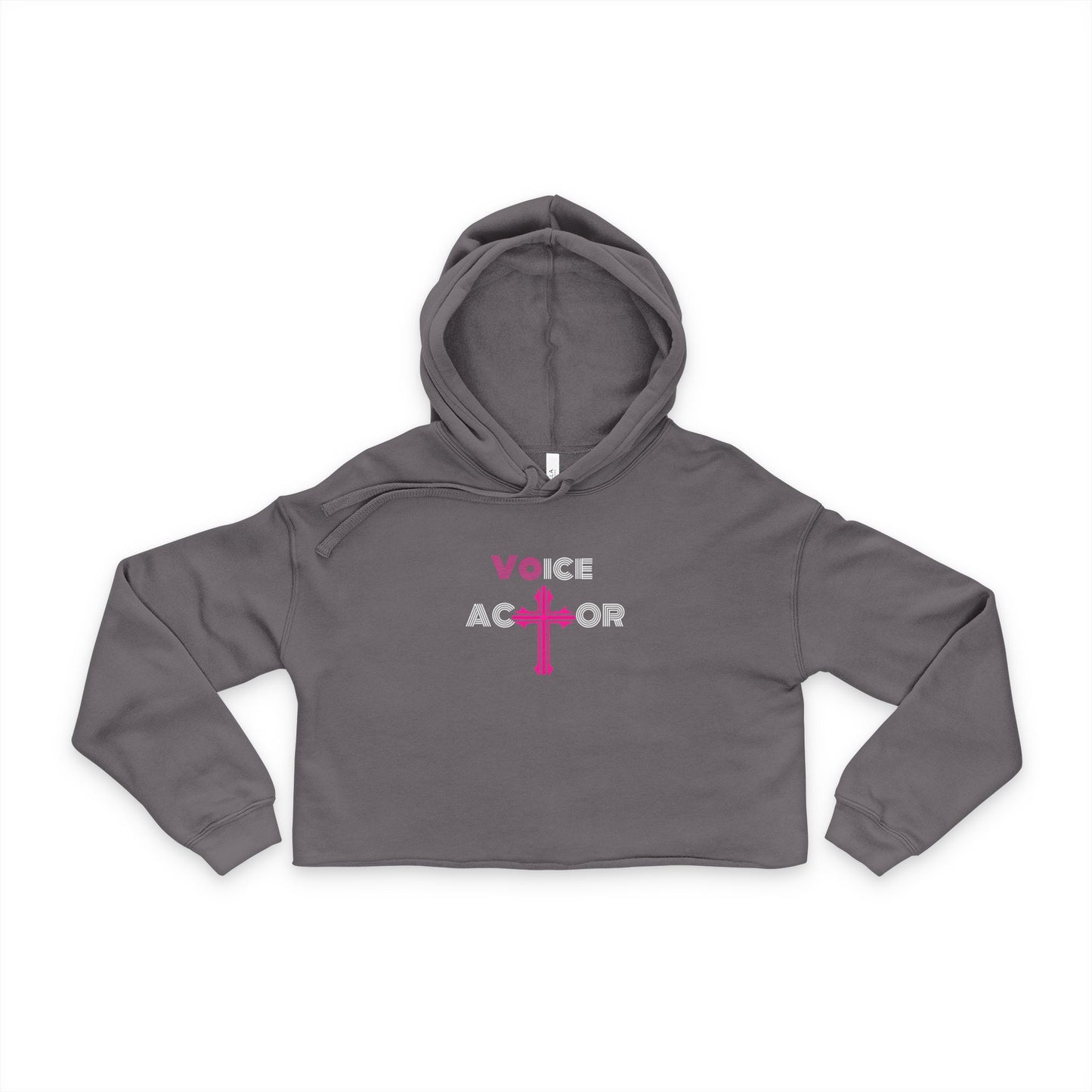 Cropped Hoodie — 'Voice Actor' Pink Cross Logo