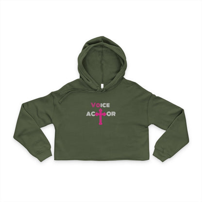 Cropped Hoodie — 'Voice Actor' Pink Cross Logo