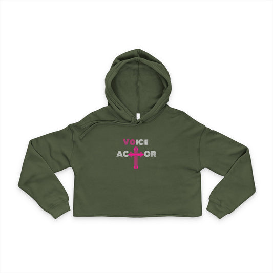 Cropped Hoodie — 'Voice Actor' Pink Cross Logo