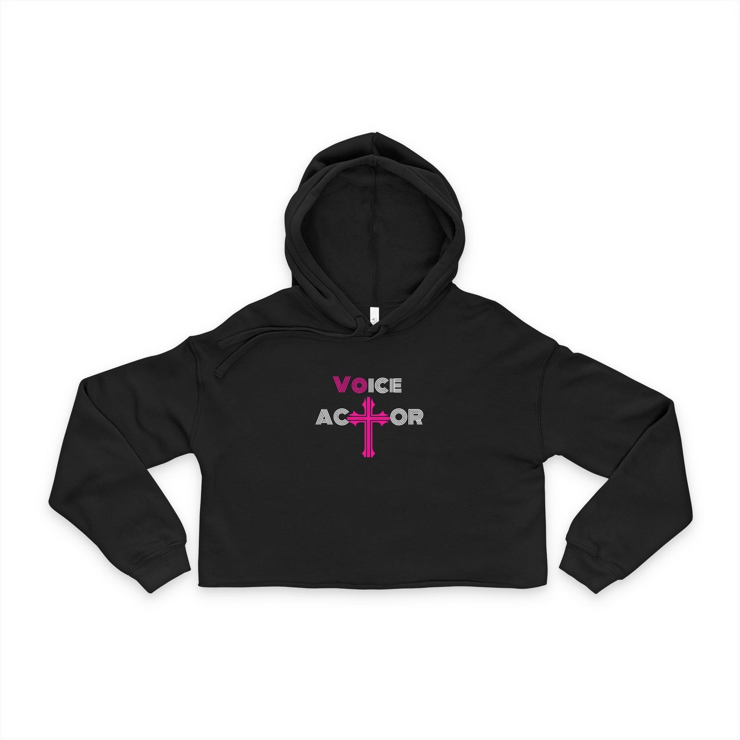 Cropped Hoodie — 'Voice Actor' Pink Cross Logo