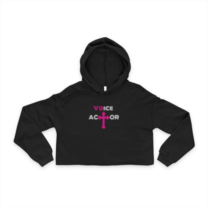 Cropped Hoodie — 'Voice Actor' Pink Cross Logo